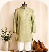 Pastel green kurta with white pyjama