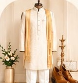 Ivory kurta-pyjama with a gold stole